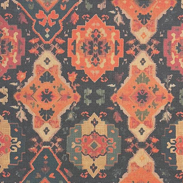 Kilim No.4 luxury upholstery fabric with autumnal colour palette and Kilim pattern – flat view