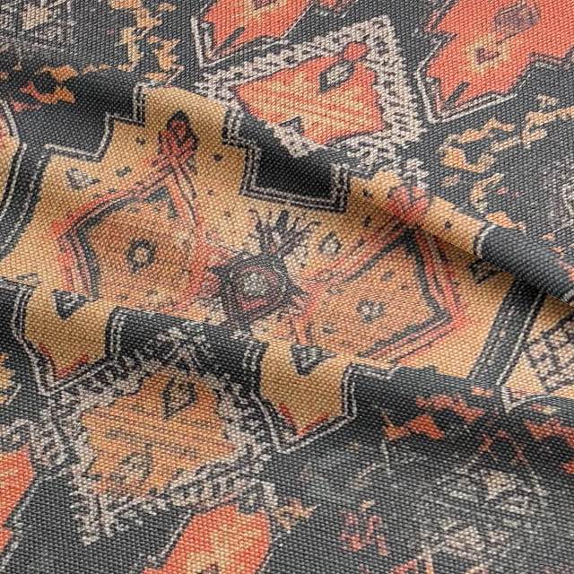 Kilim No.5 luxury upholstery fabric featuring autumnal colour palette and Kilim pattern – Ruffle view