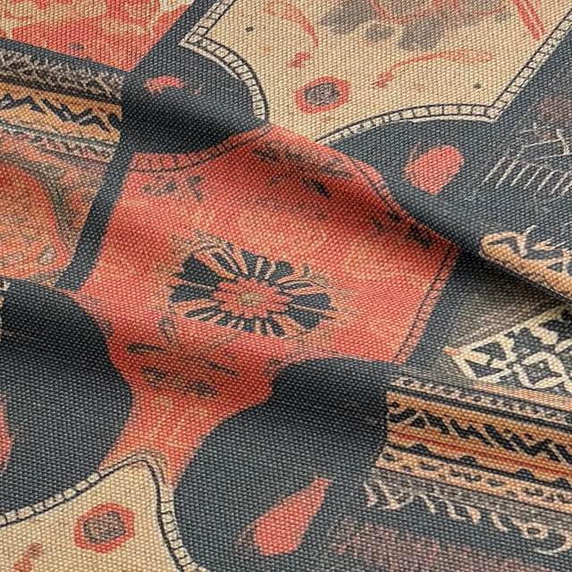 Kilim No.6 luxury upholstery fabric with autumnal colour palette and Kilim pattern – ruffle view