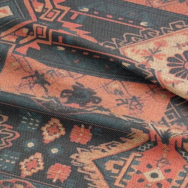 Kilim No.9 luxury upholstery fabric featuring autumnal colour palette and Kilim pattern – Ruffle view