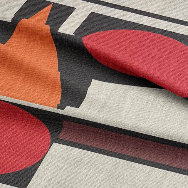 Malaga No.12 neutral with red and black upholstery fabric for sofas with Cubism art-inspired design