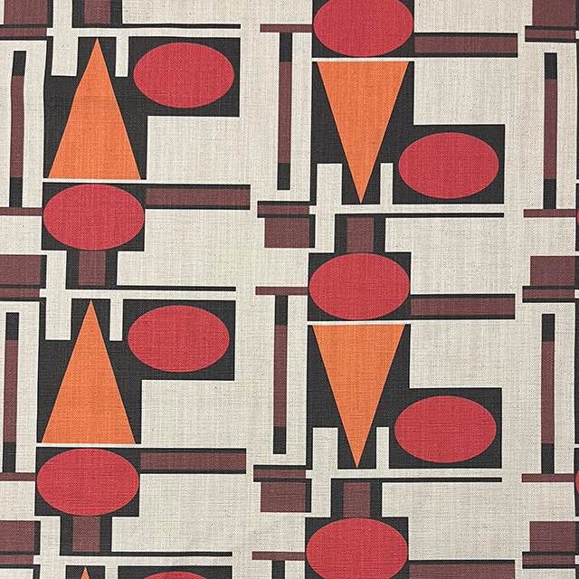 Malaga No.13 neutrals with red and black upholstery fabric with Cubism art-inspired design – flat view