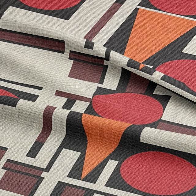 Malaga No.13 neutrals with red and black upholstery fabric for sofas with Cubism art-inspired design