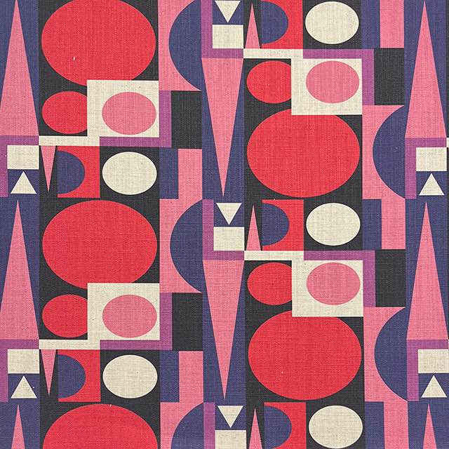 Malaga No.18 pink, purple, and red upholstery fabric with Cubism art-inspired design – flat view