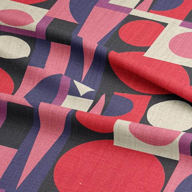 Malaga No.18 pink, purple, and red upholstery fabric for sofas with Cubism art-inspired design