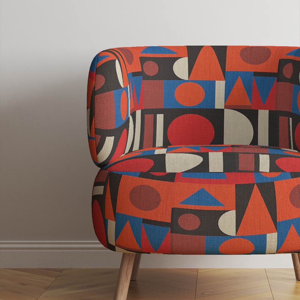 Ruffled view of Malaga No.20 multicoloured upholstery fabric with Cubism art-inspired design