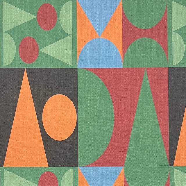 Malaga No.7 multicoloured upholstery fabric with Cubism art-inspired design – flat view