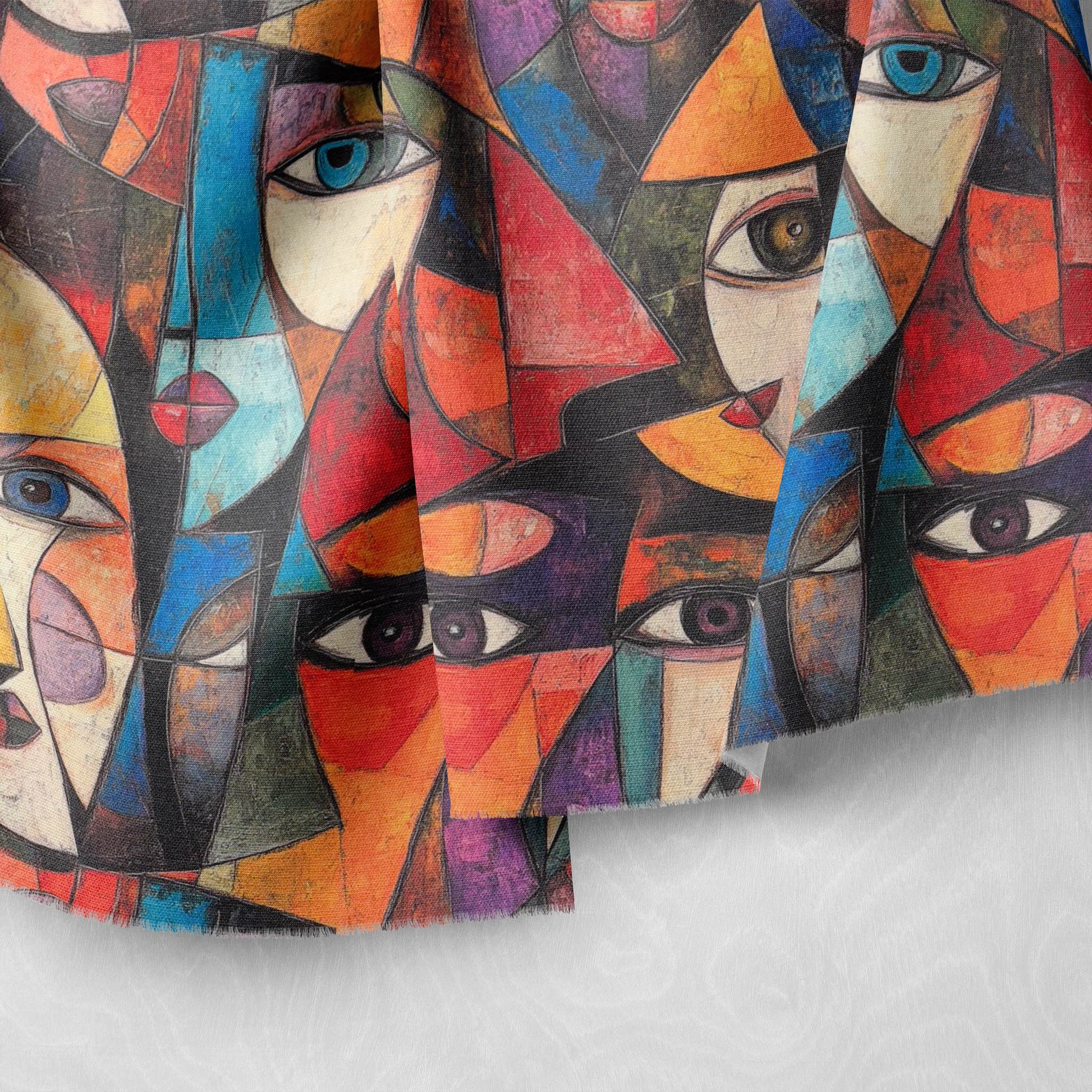 Designer fabric Mougin No.11 with striking cubist-inspired patterns.