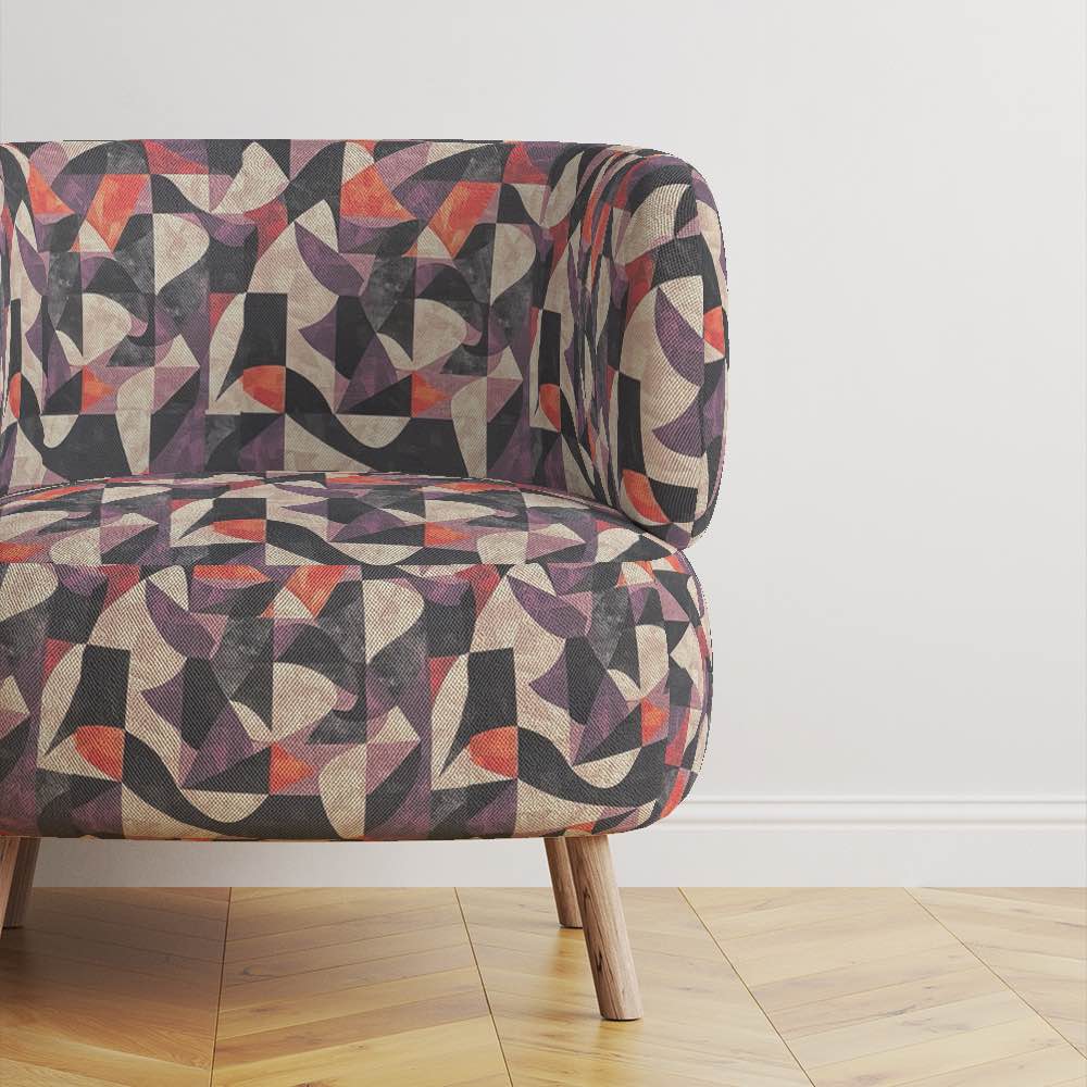 Upholstered Chair of Movements No.1 purple and orange abstract shape upholstery fabric