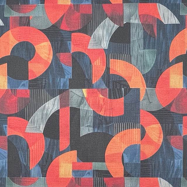 Movements No.3 blue and orange abstract shape upholstery fabric – flat view