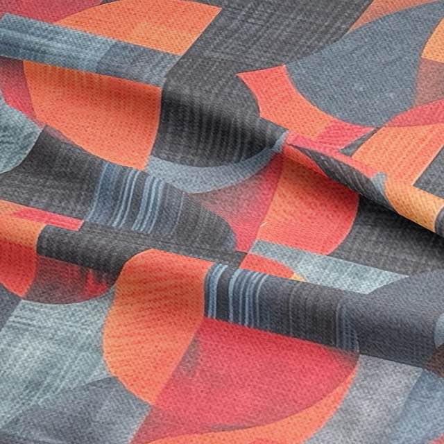 Movements No.4 blue and orange abstract shape upholstery fabric for sofas