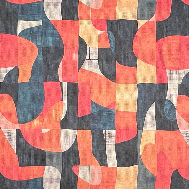 Movements No.5 red and orange abstract shape upholstery fabric – flat view