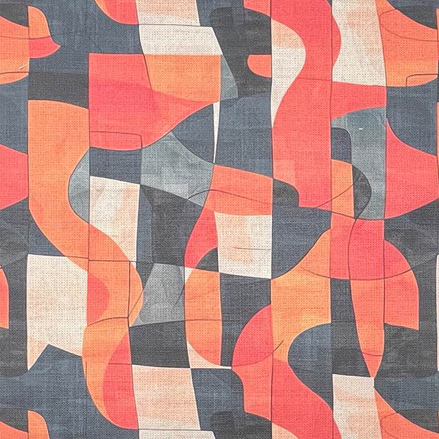 Movements No.6 red and orange abstract shape upholstery fabric – flat view