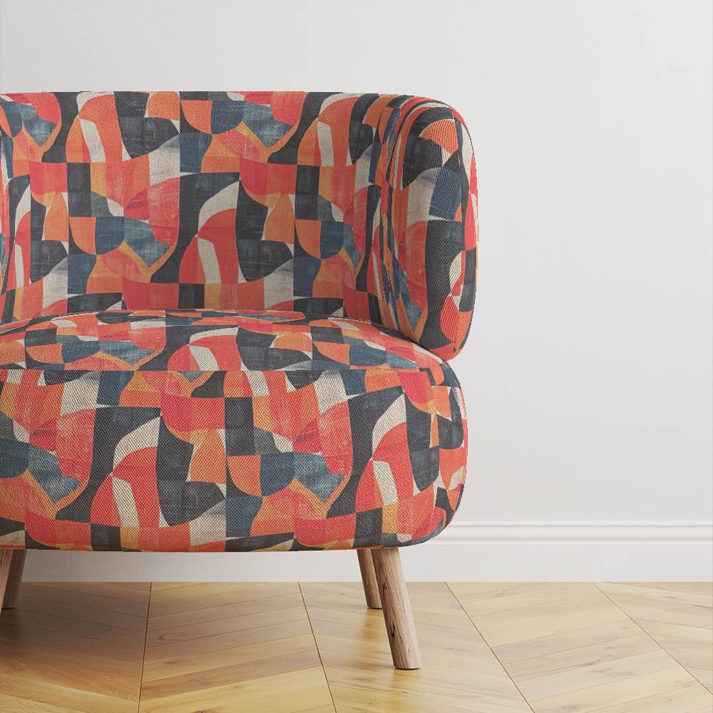 Movements No.8 red and orange abstract shape upholstery fabric for statement furniture