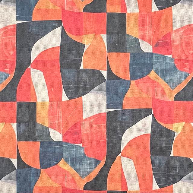 Movements No.8 red and orange abstract shape upholstery fabric – flat view