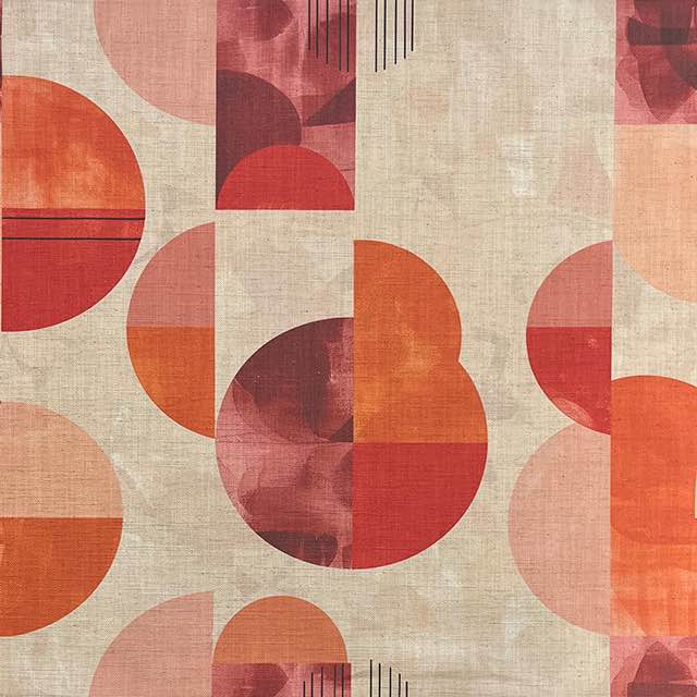 Palette No.3 red and orange blend abstract circle effect upholstery fabric – flat view