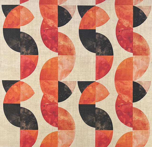 Palette No.4 red and orange blend vertical repeating shapes upholstery fabric – flat view