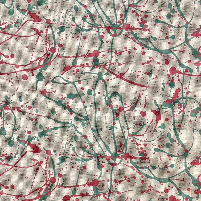 Pattern No.2 green and red paint splash effect upholstery fabric – flat view