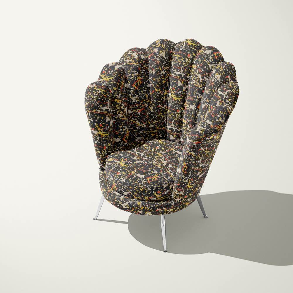 Upholstered Chair of Pattern No.4 multiple colours on black paint splash effect upholstery fabric