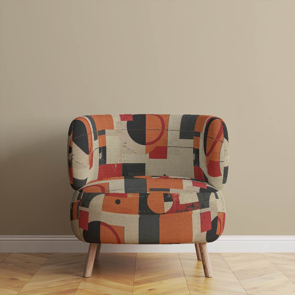 Rustic upholstery fabric in orange and red for sofas and chairs