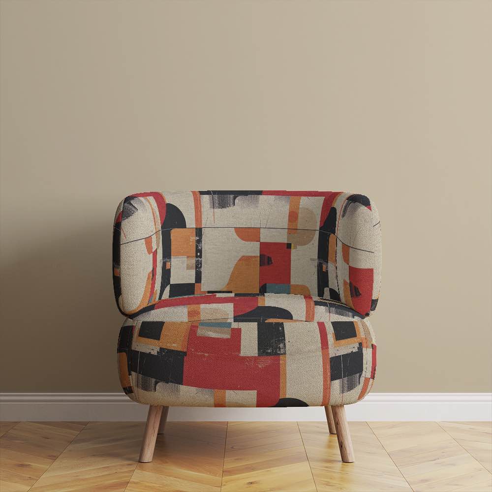 Rustic upholstery fabric in orange, black, and red for luxury sofas