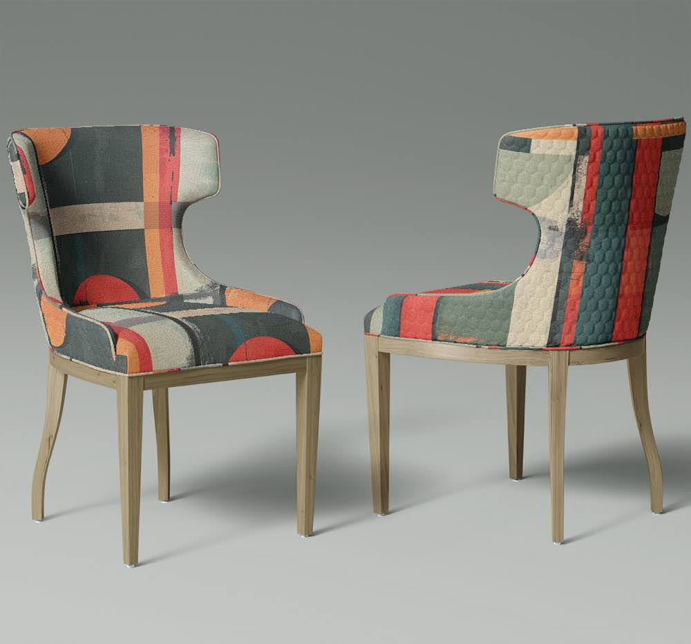 Rustic shape design fabric in red, orange, and green for luxury upholstery