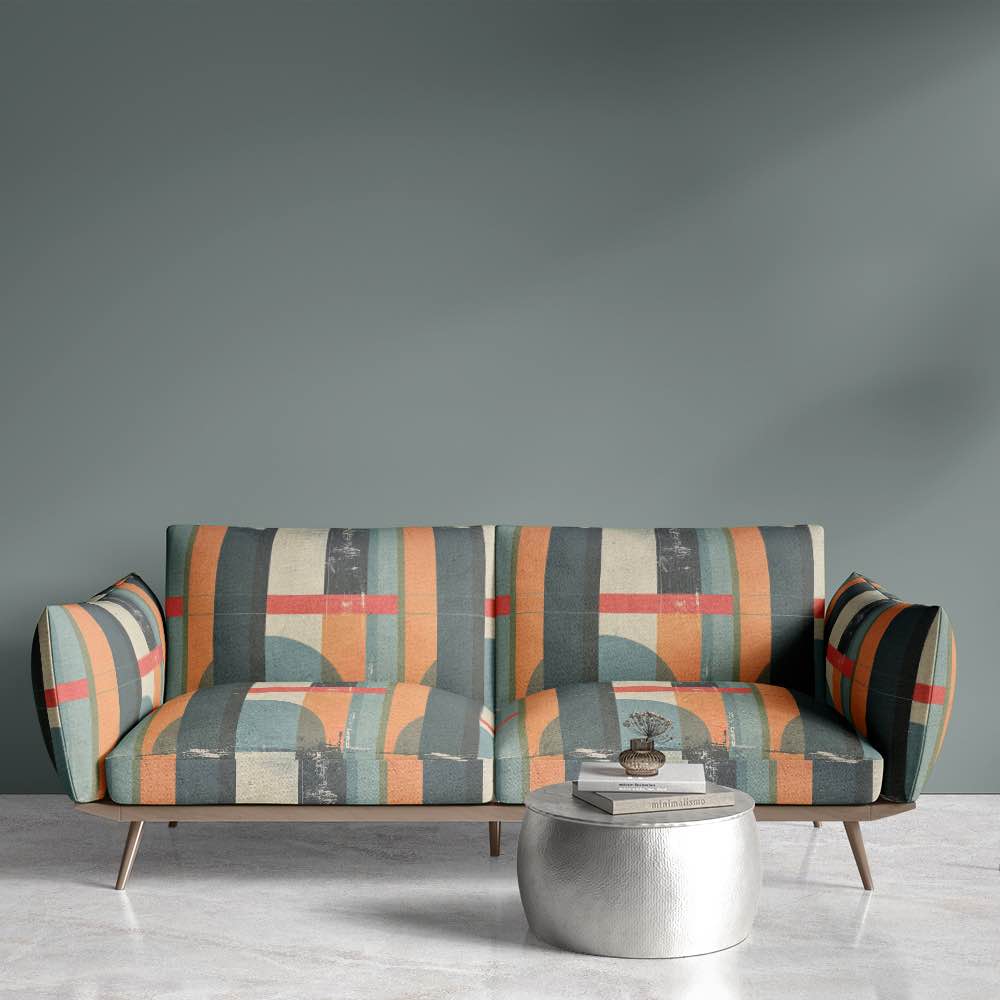 Rustic green and orange upholstery fabric for sofas and chairs