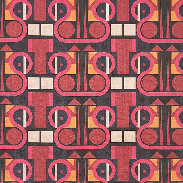 Weimar No.10 upholstery fabric with red and black retro geometric style