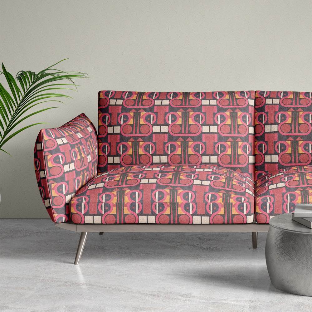 Red and black retro geometric upholstery fabric for luxury sofas