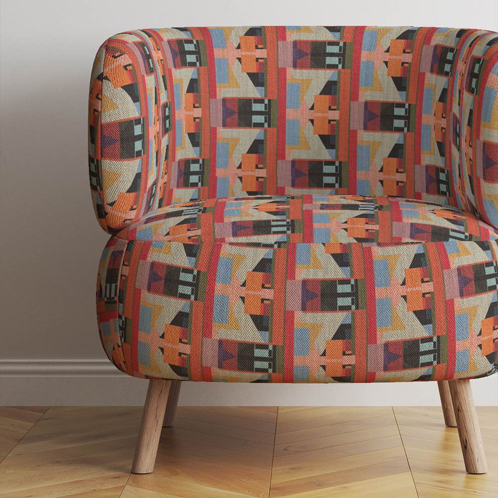 Multicoloured retro geometric upholstery fabric for luxury sofas