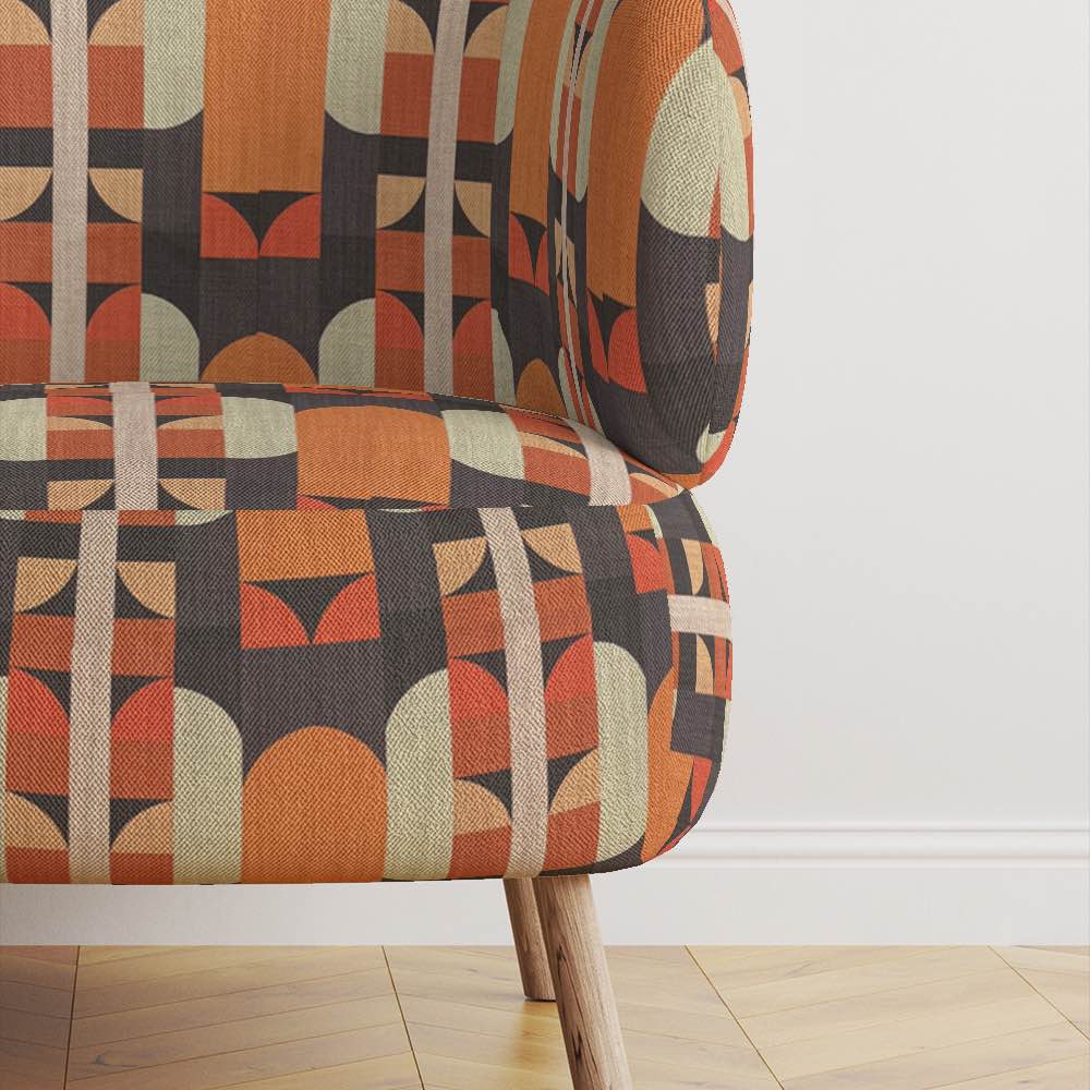 Luxury fabric Weimar No.2 with orange and black geometric design