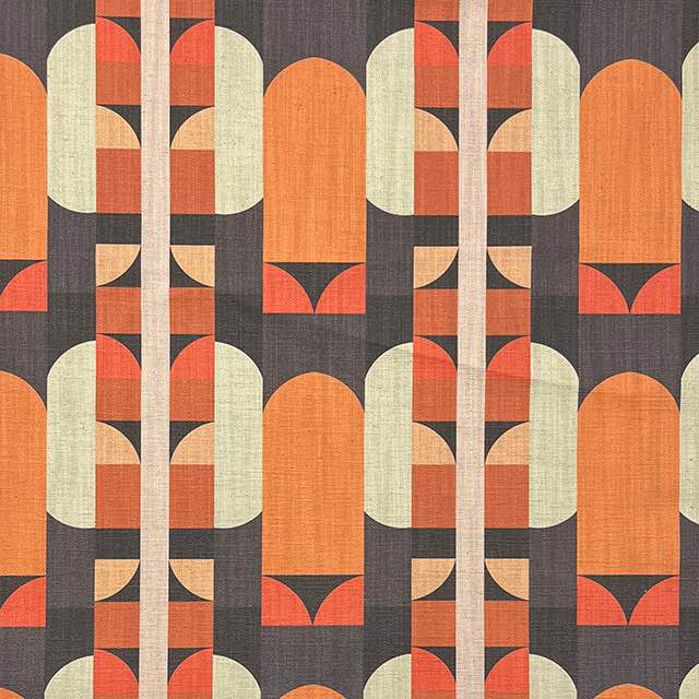 Weimar No.2 upholstery fabric with orange and black retro geometric style