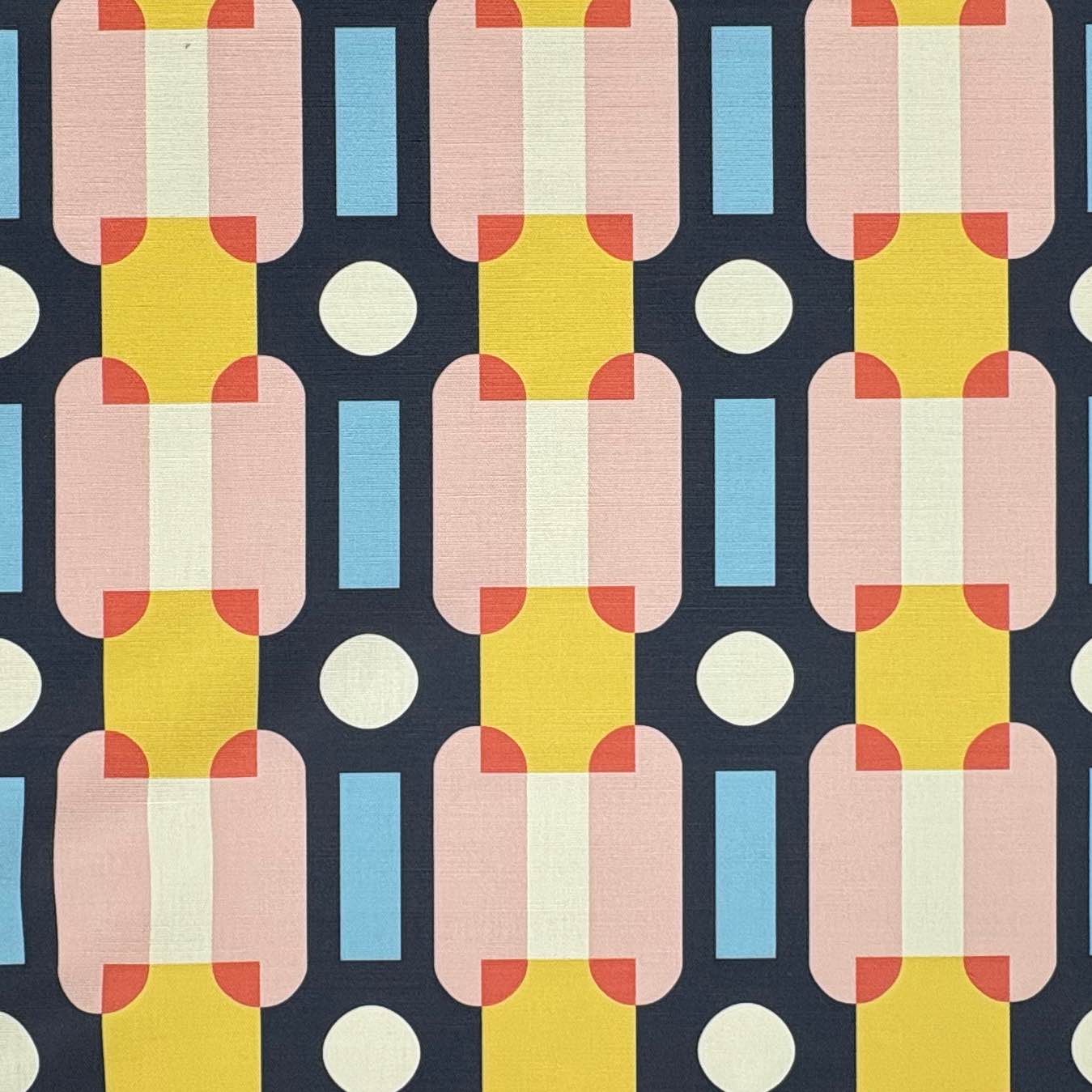 Weimar No.3 upholstery fabric with pink and blue retro geometric style