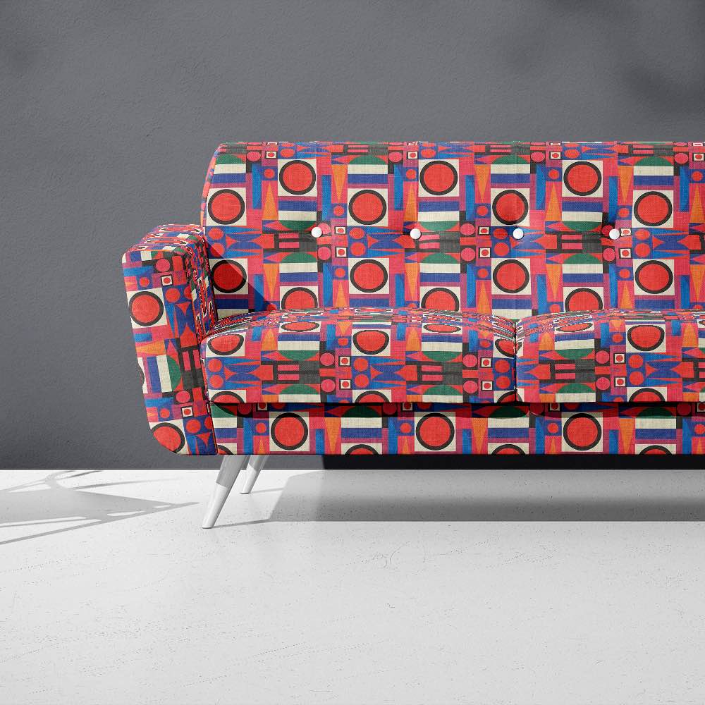 Multicoloured retro geometric upholstery fabric for luxury sofas