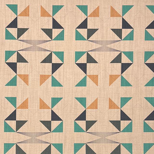 Weimar No.8 upholstery fabric with neutral and green retro geometric style