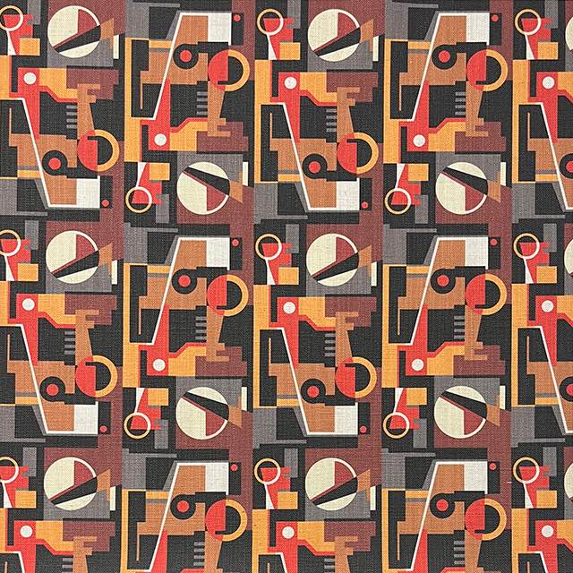 Weimar No.9 upholstery fabric with orange and black retro geometric style