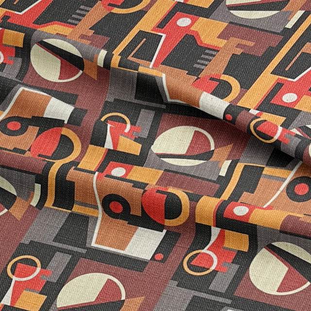 Luxury fabric Weimar No.9 with orange and black geometric design